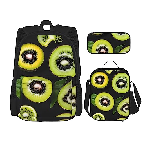 AvImYa Rucksack + Federmäppchen + Lunch-Tasche + Lunch-Tasche Kombination Schultaschen Büchertasche Mädchen Jungen Kinder Studenten leicht langlebig Grün Kiwi, Schwarz , Einheitsgröße von AvImYa