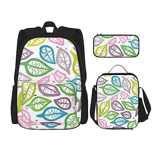 AvImYa Rucksack + Federmäppchen + Lunch-Tasche + Lunch-Tasche Kombination Schultaschen Büchertasche Mädchen Jungen Kinder Studenten leicht langlebig farbige Blattlinien, Schwarz , Einheitsgröße von AvImYa