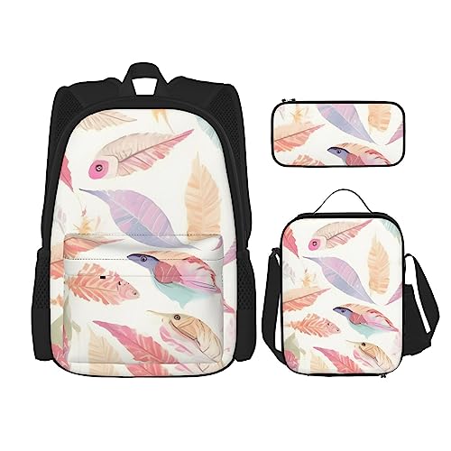 AvImYa Rucksack + Federmäppchen + Lunch-Tasche + Lunch-Tasche Kombination Schultaschen Büchertasche Mädchen Jungen Kinder Studenten leicht langlebig farbige Federn, Schwarz , Einheitsgröße von AvImYa