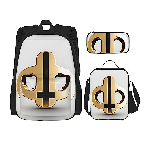 AvImYa Rucksack + Federmäppchen + Lunch-Tasche + Lunch-Tasche Kombination Schultaschen Büchertasche Mädchen Jungen Kinder Studenten leicht langlebig goldenes Muster, Schwarz , One size von AvImYa