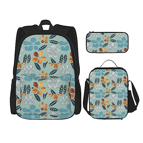 AvImYa Rucksack + Federmäppchen + Lunch-Tasche + Lunch-Tasche Kombination Schultaschen Büchertasche Mädchen Jungen Kinder Studenten leicht langlebig helle Blumen, Schwarz , One size von AvImYa
