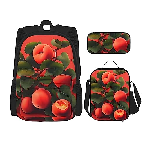 AvImYa Rucksack + Federmäppchen + Lunch-Tasche + Lunch-Tasche Kombination Schultaschen Büchertasche Mädchen Jungen Kinder Studenten leicht strapazierfähig Rot Aprikose, Schwarz , One size von AvImYa