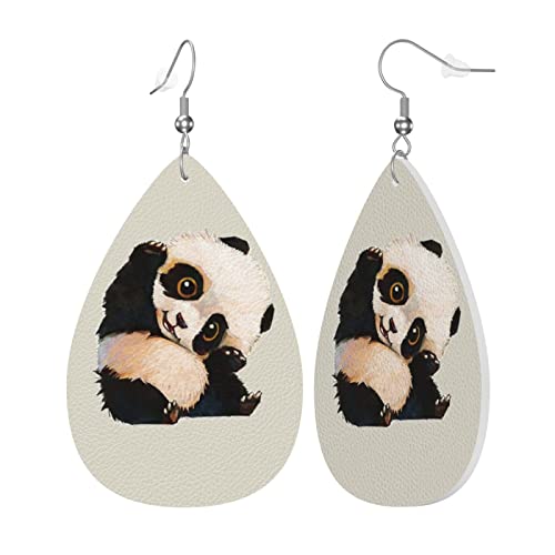 Leder-Ohrringe für Damen und Mädchen, Tropfenform, niedlicher kleiner Panda-Druck, leichte baumelnde Ohrringe, Schmuckgeschenk von AvImYa