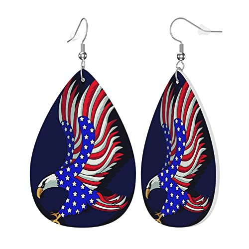 Leder-Ohrringe für Damen und Mädchen, Tropfenform, patriotischer Adler-Druck, leichte baumelnde Ohrringe, Schmuckgeschenk von AvImYa