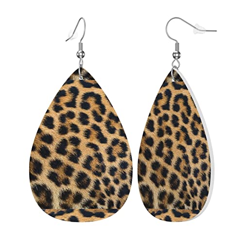 Leder-Ohrringe für Damen und Mädchen, Tropfenform, raues Leopardenmuster, leichte baumelnde Ohrringe, Schmuckgeschenk von AvImYa