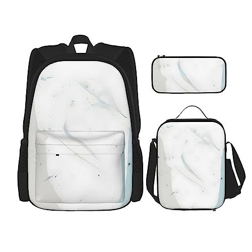 Rucksack + Federmäppchen + Lunch-Tasche + Lunch-Tasche Kombination Schultaschen Büchertasche Mädchen Jungen Kinder Studenten Leicht Langlebig Blau und Weiß Kunst, Schwarz , One size von AvImYa