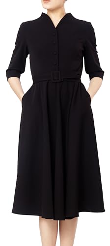 Ava Luke Damen Fit and Flare Tea Midi Kleid mit Knopfleiste für Büro und Arbeit 50 Schwarz von Ava Luke