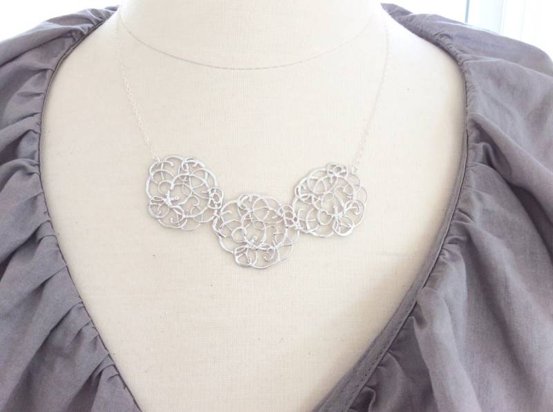 Sterling Silber Statement Halskette Filigrane Rhodium Anhänger von AvaHopeDesigns