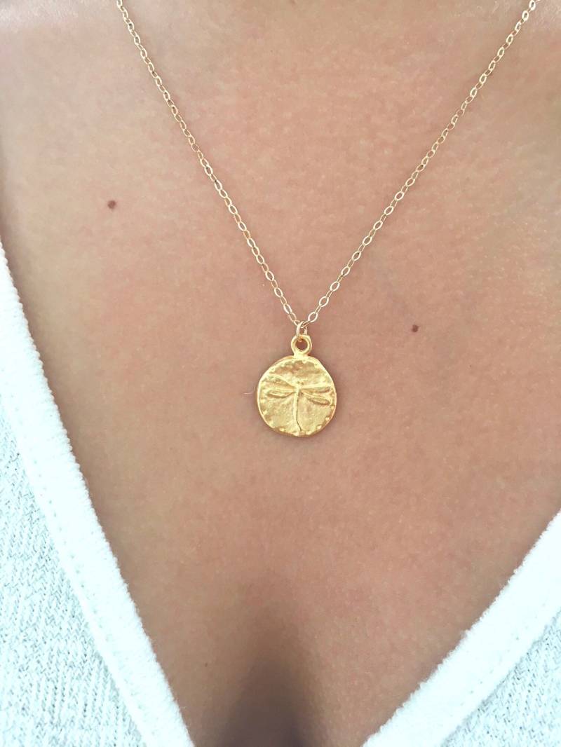 Zierliche Goldene Libellen Kette Vermeil Sterling Silber Charm Anhänger von AvaHopeDesigns