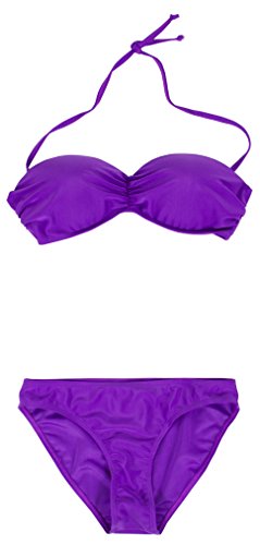 AvaMia Damen Bikini Set vorgeformtes Bandeau-Bikinitop mit Bikinihose Low Farbe Lila XL von AvaMia