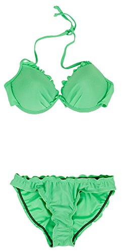 AvaMia Damen Bikini Set vorgeformtes Buegel-Bikinitop mit Bikinihose Low Rueschchen Farbe Gruen M von AvaMia