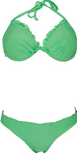 AvaMia Damen Bikini Set vorgeformtes Buegel-Bikinitop mit Bikinihose Low Rueschchen Farbe Gruen M von AvaMia