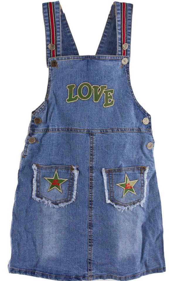 AvaMia Jeanskleid Mädchen Jeanskleid Kleid mit Trägern Gürtel Patches Girl Kids Kinder Love von AvaMia