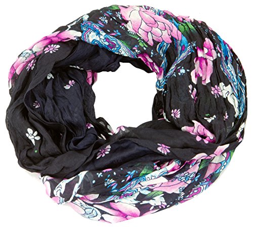 AvaMia Loop Schal Schlauchschal mit Blumen gemustert 80 x 170 cm, Schwarz-Dunkelblau von AvaMia