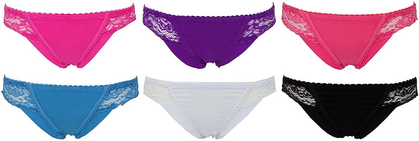 AvaMia Panty 6er Pack Pantys mit Spitze Uni Hotpants Hipster French Knickers Damen Teen 86486 (6er Set) 6er Pack Pantys mit Spitze Uni Hotpants Hipster French Knickers Damen Teen 86486 von AvaMia