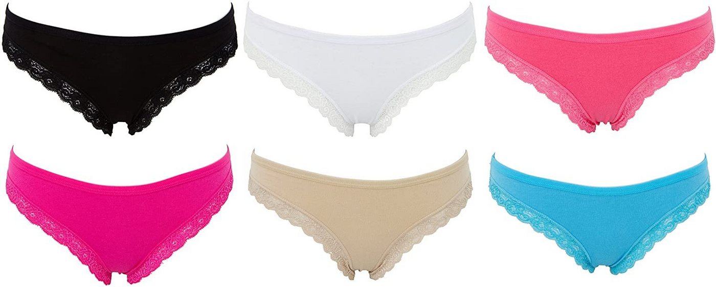 AvaMia Panty 6er Pack Pantys mit Spitze Uni Hotpants Hipster French Knickers Damen Teen 86785 (6er Set) 6er Pack Pantys mit Spitze Uni Hotpants Hipster French Knickers Damen Teen 86785 von AvaMia