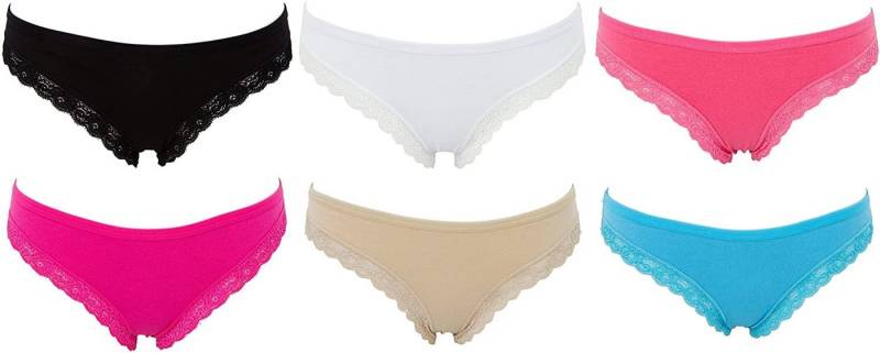AvaMia Panty 6er Pack Pantys Spitze Uni Hotpants Hipster French Knickers Damen (6er Set) 6er Pack Pantys mit Spitze Uni Hotpants Damen Teen 86785 von AvaMia