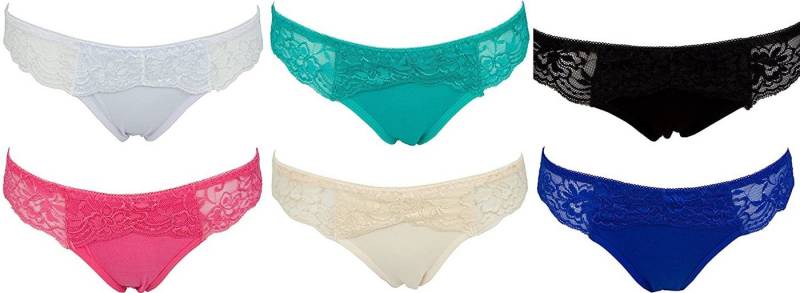 AvaMia Panty 6er Pack Pantys Spitze Uni Hotpants Hipster French Knickers Damen (6er Set) 6er Pack Pantys mit Spitze Uni Hotpants Teen Slip Unterhose 86975 von AvaMia