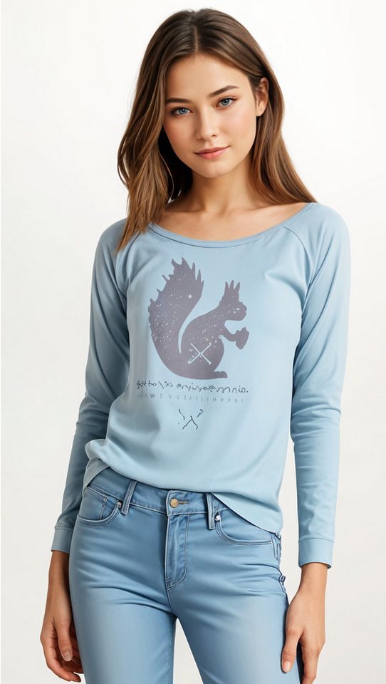 AvaMia Sweatshirt Damen Sweatshirt Pullover im Used Look, Rundhals mit Squirrel Aufdruck von AvaMia