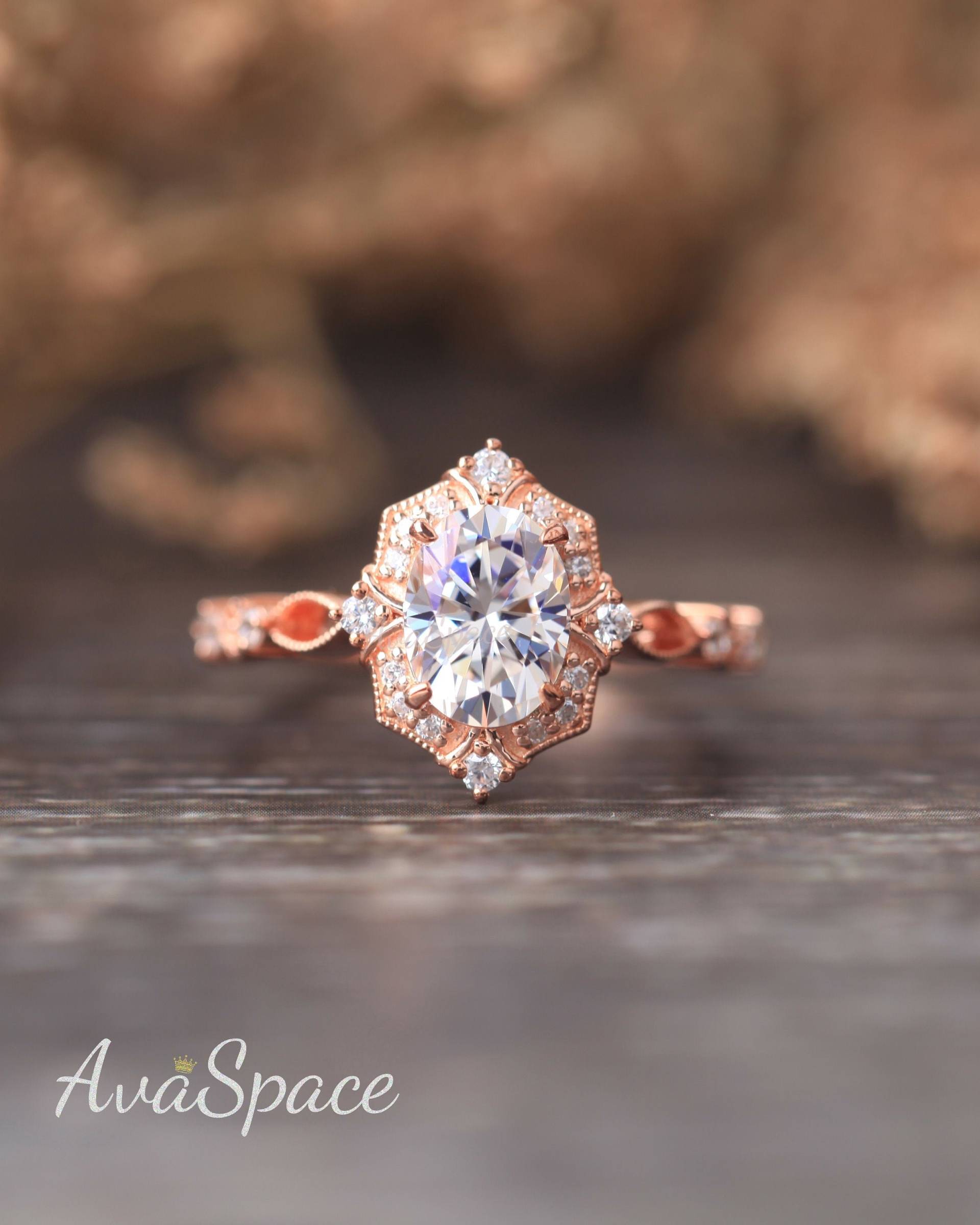 14K Massiver Goldring/ 1, 5Ct Ovaler Moissanit Diamant Ehering/ Verlobungsring/ Jubiläumsring/ Zusagenring/Roségold Ring von AvaSpace