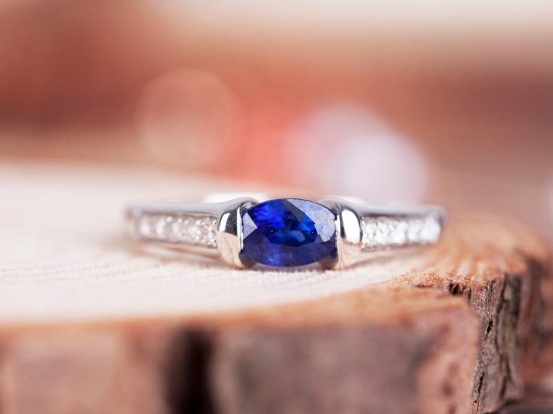 Blauer Saphir Verlobungsring Weißgold Ring, Natürlicher Diamant 14K Ehering, Ringe Für Frauen, Zierlicher Versprechen Ring von AvaSpace