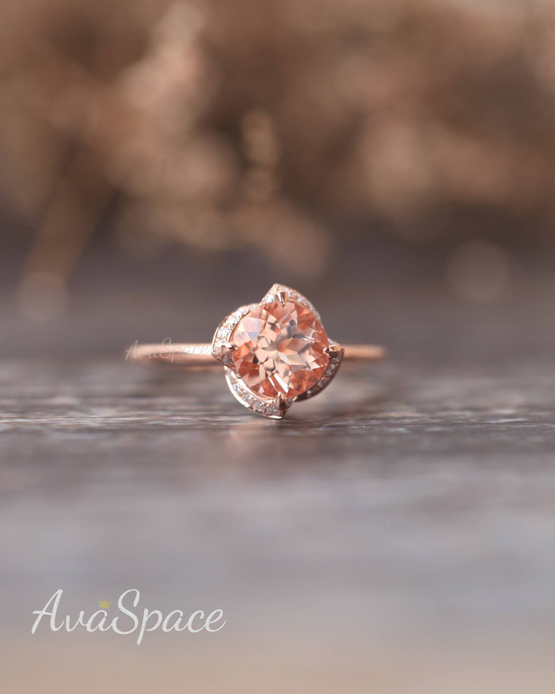 Morganit Verlobungsring Rosegold 14K 7mm 1, 3Ct Natur Pfirsich Rosa Rose Design Diamant Eheringe Für Frauen von AvaSpace