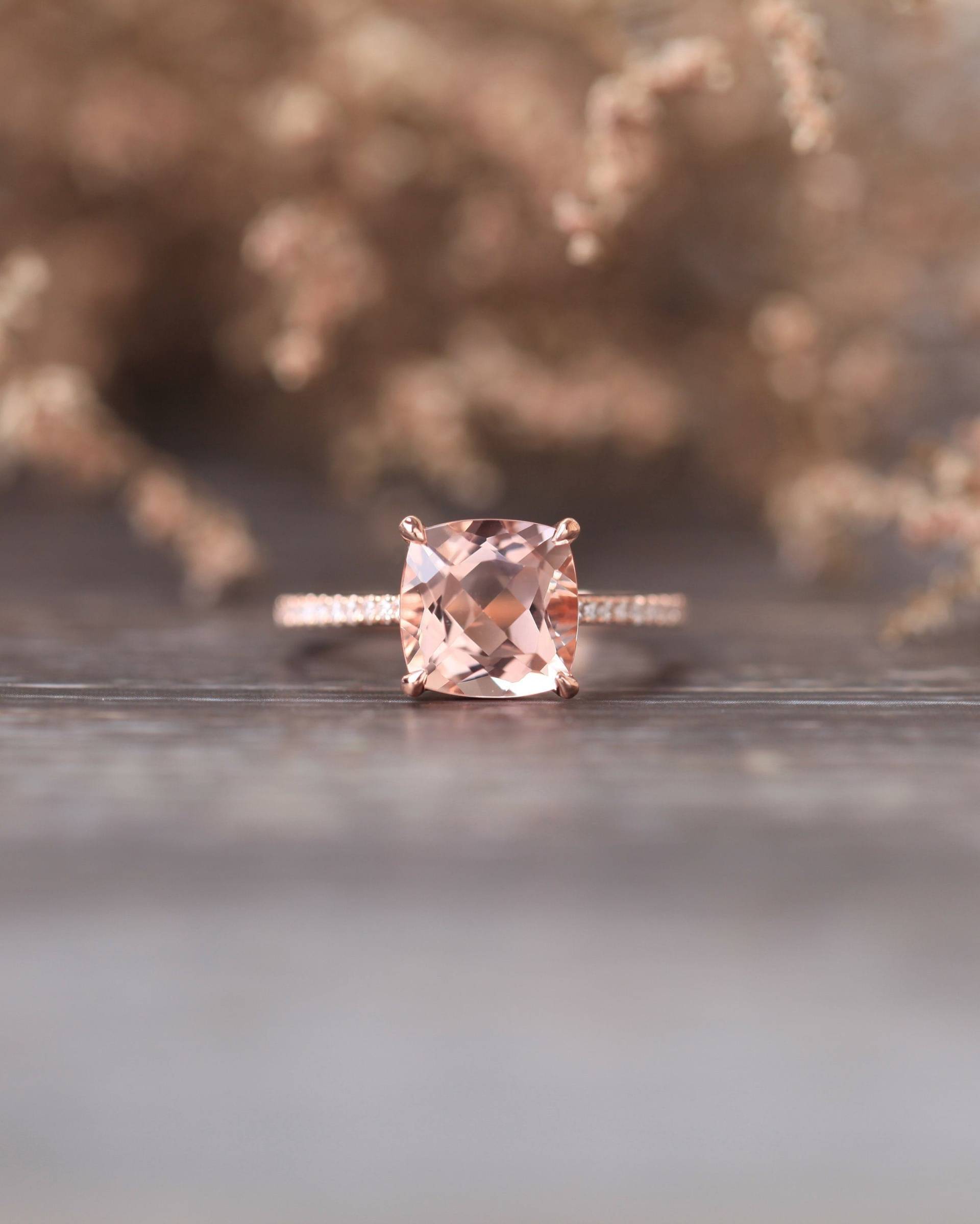 Morganit Verlobungsring Rosegold 14K Unikat 8mm Kissenschliff 2, 3Ct Ring Diamant Eheringe Für Frauen Versprechen von AvaSpace