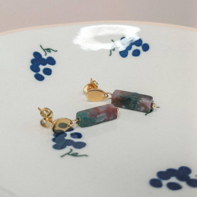 Ava & Imber | Blockohrringe Moosachat Gold Grüne Edelstein-Ohrringe Aus Edelstahl Geschenk Für Eine Freundin, Ehefrau, Mutter Oder Tochter von AvaandImber