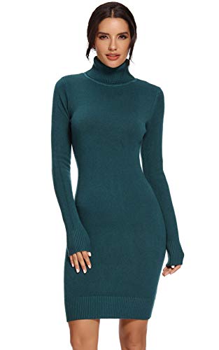 AVACOO Damen Kleider Strick Pulloverkleid Elegant Strickkleid Rollkragen Langarm Tunika Kleid Midikleid Türkis L 40 von AVACOO