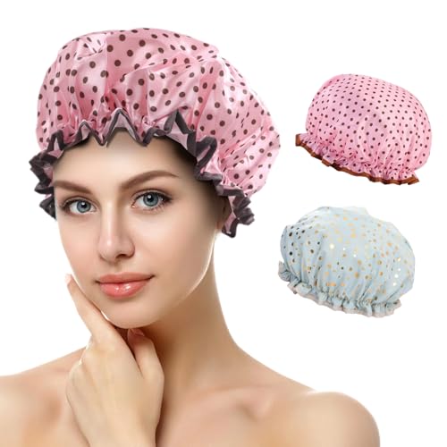 Duschhaube, 2 Stück Wasserdichte Duschhauben, Shower Cap, Duschhaube für Damen, Haarhaube für Die Nacht, mit Elastischem Band, Wiederverwendbare Dusche Kappen für Mädchen Frauen (F) von Avagiaforu