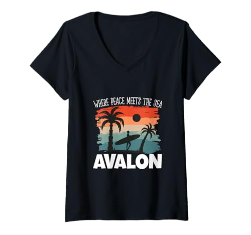Damen Friede am Meer - Avalon T-Shirt mit V-Ausschnitt Damen Friede am Meer - Avalon T-Shirt mit V-Ausschnitt von Avalon in New Jersey Designs