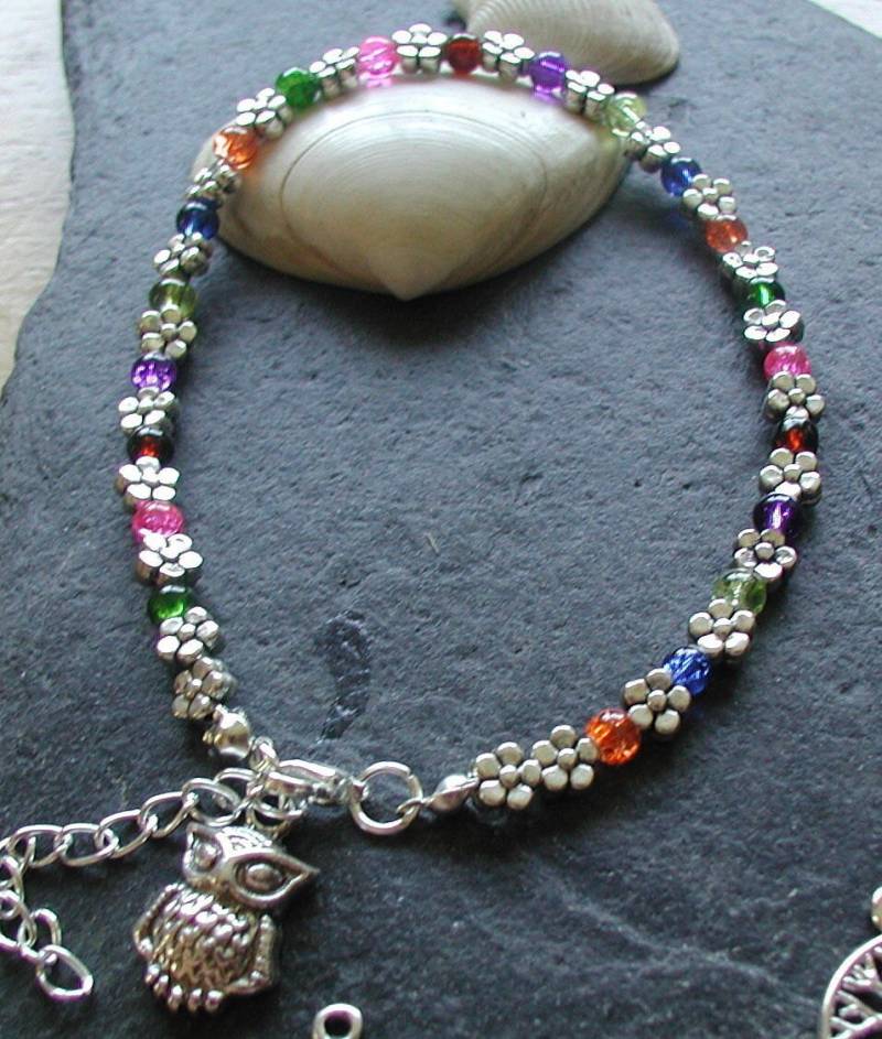 Chakra-Glas-Perlen-Silber Blumen Jedes Bettelarmband Fußkettchen Knöchel von AvalonSunsetDesigns