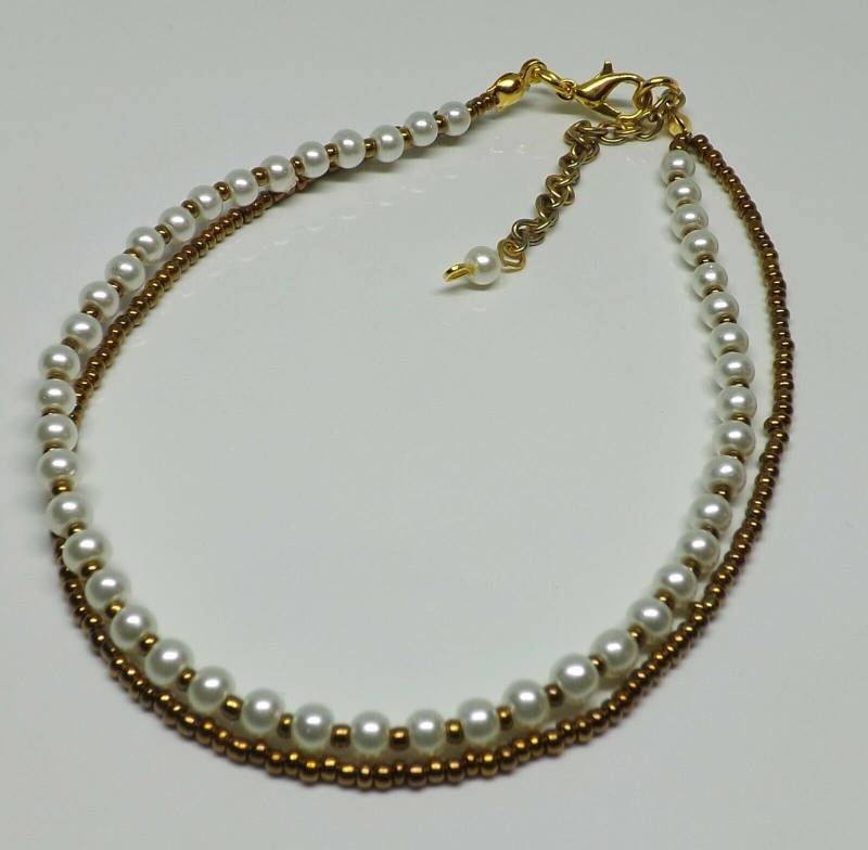 Doppel-Strang Gold Tönen Perlen Fußkettchen Knöchel Armband Hippie Hochzeit Boho Festival Strand Geschenk Für Sie von AvalonSunsetDesigns