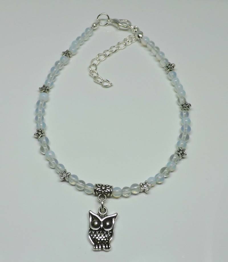Mondstein 4mm Edelstein Perlen Eule Charm Fußkettchen Heilung Natur Inspiriert Boho Strand Geschenk Für Sie von AvalonSunsetDesigns