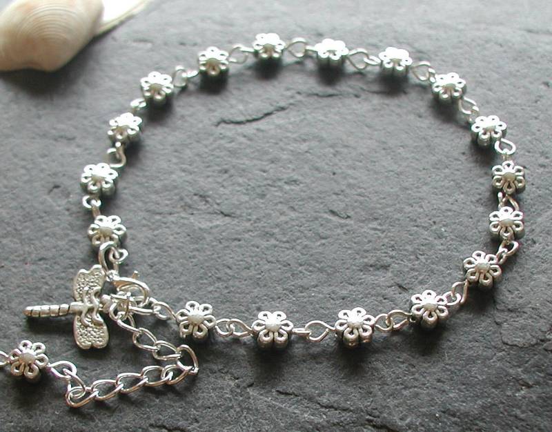 Silber Blumen Fußkettchen Hippy Festival Strand Surf von AvalonSunsetDesigns