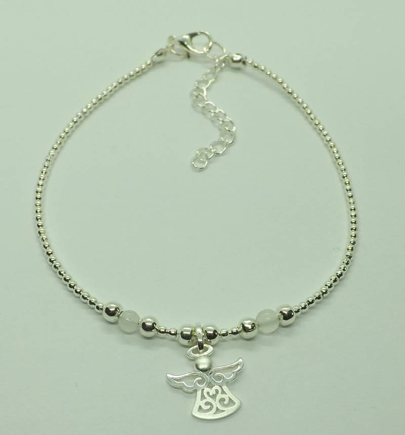 sterling Silber Rosenquarz Engel Charm Fußkettchen Armband Geschenk Für Ihre Erinnerung Schmuck Heilung von AvalonSunsetDesigns
