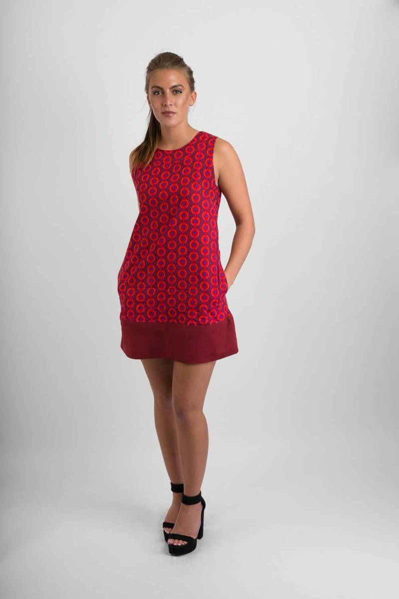 60S Style Sommer Baumwoll Tunika Kleid Rot Print Mit Taschen von AvaloniaClothing