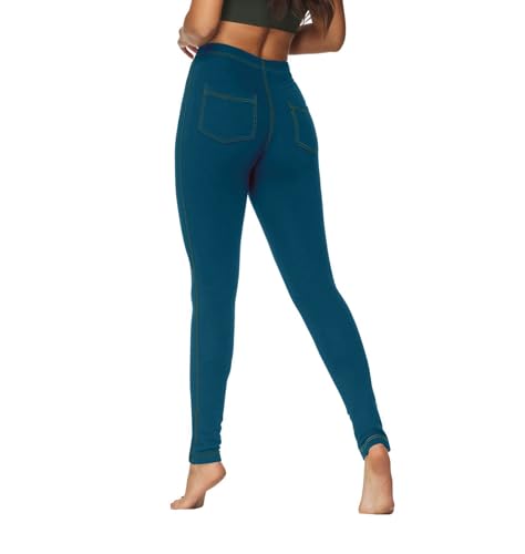 Damen Hose Jeggings Jeansoptik Treggings Röhrenhose Stretchhose Jeans Look (erhältlich in Große Größen, Plus Size) av60 Jeans+Gold 36 Kurz von Avamiqamelli