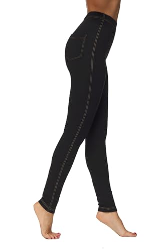 Avamiqamelli Damen Thermohose (erhältlich in Übergröße) Hose Jeansoptik Winter Thermo Warm av64 Schwarz-Gold 44 von Avamiqamelli