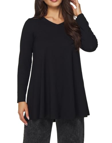 Avamiqamelli Damen Tunika Langarmshirt Elegant Bluse Oberteil für Frauen V Auschnitt (erhältlich in Große Größen, Plus Size) av62 Schwarz 44 Reg von Avamiqamelli