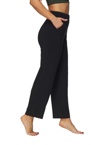 Avamiqamelli Damen Weite Hose Stretch Jogginghose Sporthose Lang Yogahose mit Taschen Bequem Wide Leg Große Größen Freizeithose av61 Schwarz 38 Reg von Avamiqamelli