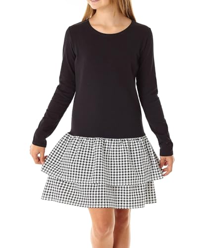 Avamiqamelli Mädchen Kleid Ausgestelltes Falten Langarm Herbst Winter für Kinder av51 Hahnentritt Schwarz 134 von Avamiqamelli