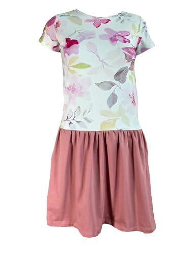 Mädchen Kleid Kurzarm Sommerkleid für Kinder Blumen Leoparden Frü̱Hling Sommer av66 Blumen Rosa B 140 von Avamiqamelli