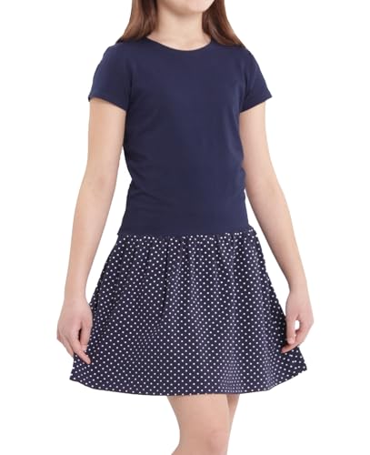 Avamiqamelli Mädchen Kleid Kurzarm Sommerkleid für Kinder Blumen Leoparden Frü̱Hling Sommer av66 Punkte Blau 146 von Avamiqamelli