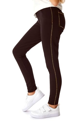 Avamiqamelli Mädchen Thermo Winter Treggings Hose Leggings Thermohose für Kinder mit Taschen av58 Schwarz-Gold 146 von Avamiqamelli