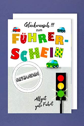 Führerschein Karte Grußkarte Prüfung Bestanden Ampel 16x11cm von AvanCarte