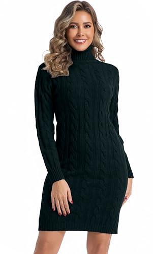 Avancel Damen Rollkragen Kleid Zopfmuster Basic Kleid Herbst Winter Warm Strickkleid Elegant Kleider Schwarz M von Avancel