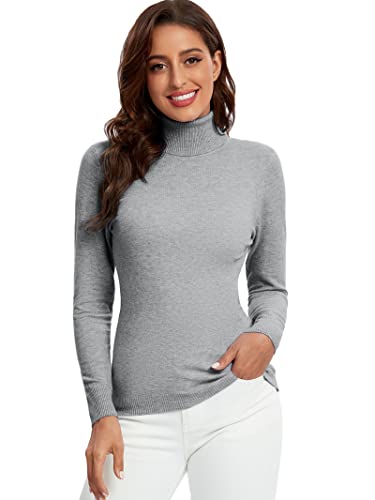 Avancel Damen Rollkragenpullover Basic Pullover Winter Dünn Strickpullover Elegant Langarmshirt Grau M von Avancel