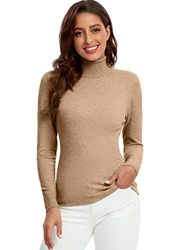 Avancel Damen Rollkragenpullover Basic Pullover Winter Dünn Strickpullover Elegant Langarmshirt Kamel XXL von Avancel