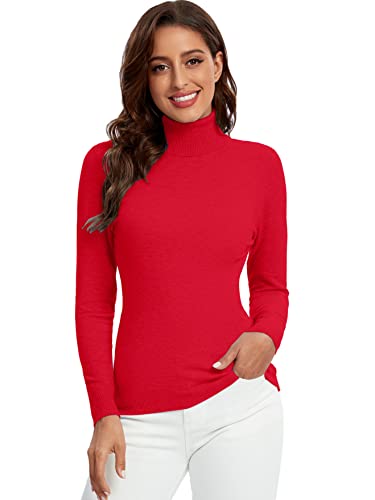 Avancel Damen Rollkragenpullover Basic Pullover Winter Dünn Strickpullover Elegant Langarmshirt Rot XXL von Avancel